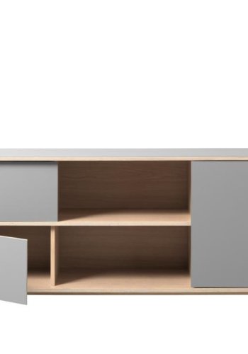 UNIQUE FURNITURE Bilbao sk�nk, m. 3 l�ger og 2 hylder - gr� HPL og hvidpigmenteret egefin&eacute;r (B:180)