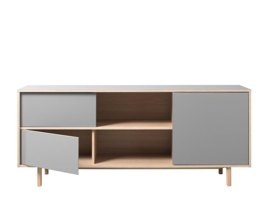 UNIQUE FURNITURE Bilbao sk�nk, m. 3 l�ger og 2 hylder - gr� HPL og hvidpigmenteret egefin&eacute;r (B:180)