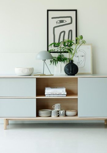 UNIQUE FURNITURE Bilbao sk�nk, m. 3 l�ger og 2 hylder - gr� HPL og hvidpigmenteret egefin&eacute;r (B:180)