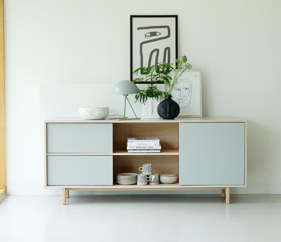 UNIQUE FURNITURE Bilbao sk�nk, m. 3 l�ger og 2 hylder - gr� HPL og hvidpigmenteret egefin&eacute;r (B:180)