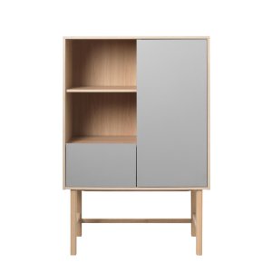 UNIQUE FURNITURE Bilbao skab, m. 1 l�ge og 1 skuffe - gr� HPL og hvidpigmenteret egefin&eacute;r (H:150)