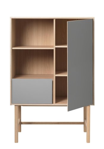 UNIQUE FURNITURE Bilbao skab, m. 1 l�ge og 1 skuffe - gr� HPL og hvidpigmenteret egefin&eacute;r (H:150)