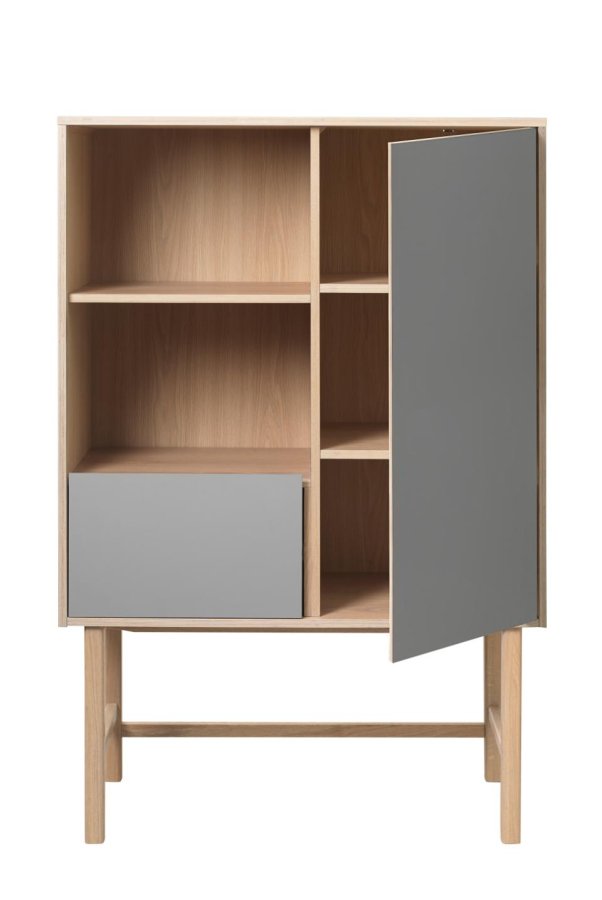 UNIQUE FURNITURE Bilbao skab, m. 1 l�ge og 1 skuffe - gr� HPL og hvidpigmenteret egefin&eacute;r (H:150)