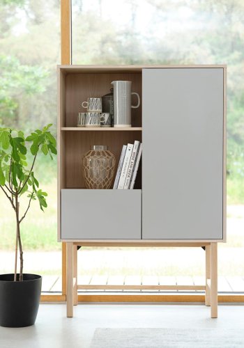 UNIQUE FURNITURE Bilbao skab, m. 1 l�ge og 1 skuffe - gr� HPL og hvidpigmenteret egefin&eacute;r (H:150)