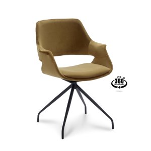 Malou spisebordsstol, m. armln og drejefunktion - guld polyester fljl og sort metal