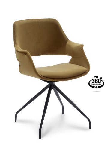 Malou spisebordsstol, med armlener og svingfunksjon - gull polyester flyel og sort metall