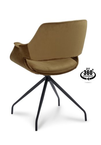 Malou spisebordsstol, med armlener og svingfunksjon - gull polyester flyel og sort metall