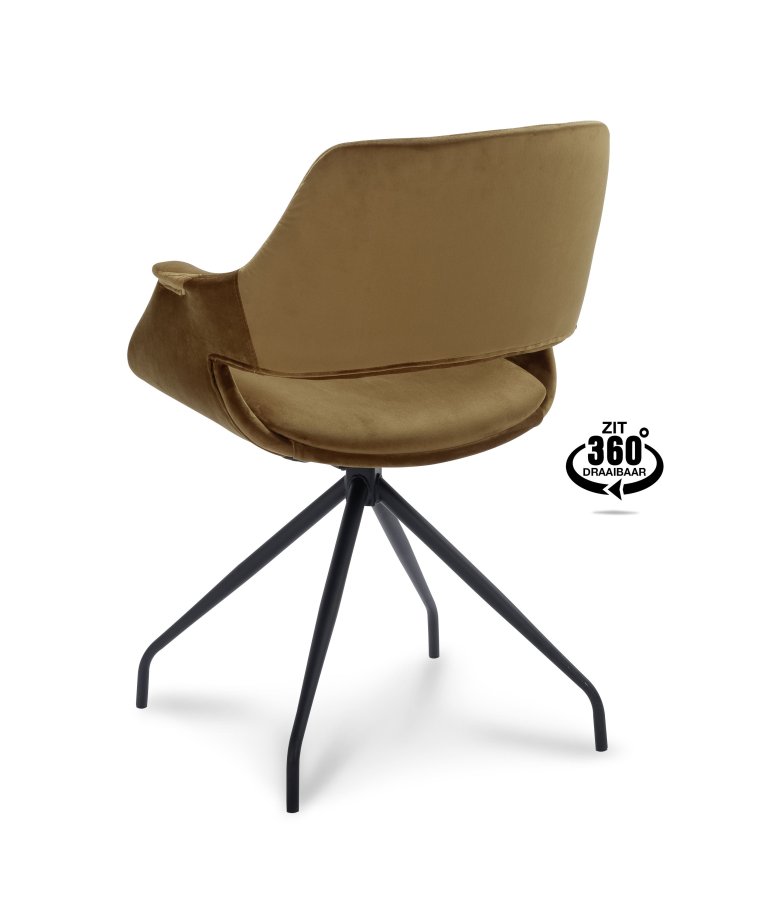 Malou spisebordsstol, med armlener og svingfunksjon - gull polyester flyel og sort metall