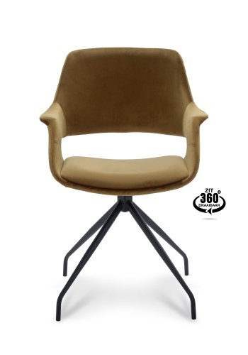 Malou spisebordsstol, med armlener og svingfunksjon - gull polyester flyel og sort metall