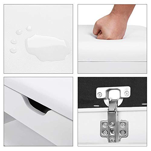 VASAGLE Bank, mit weißem Kissen und 4 Schuhfächern – weiße Spanplatte (80 x 30)