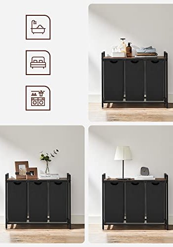 VASAGLE skittentyskurv, m. 3 uttrekkbare uttakbare vaskeposer, 1 hylle - svart stoff og sort stl