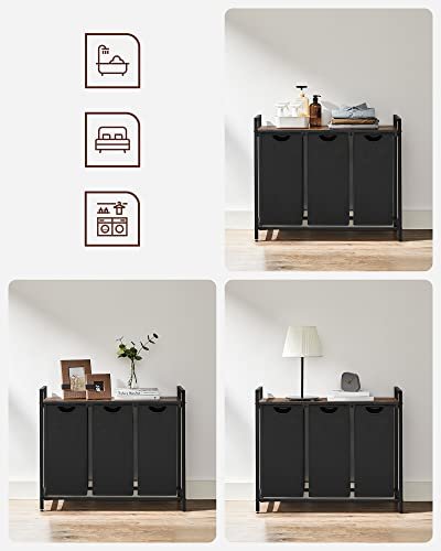 VASAGLE skittentyskurv, m. 3 uttrekkbare uttakbare vaskeposer, 1 hylle - svart stoff og sort stl