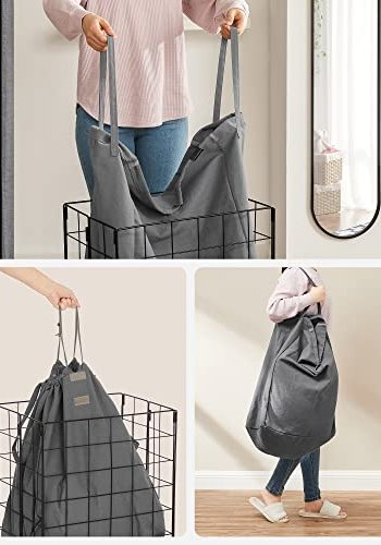 SONGMICS skittentyskurv, sammenleggbar, med avtagbar vaskbar pose - grtt stoff og svart stl