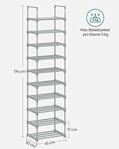 SONGMICS skohylle, m. 10 hyller - grtt stl