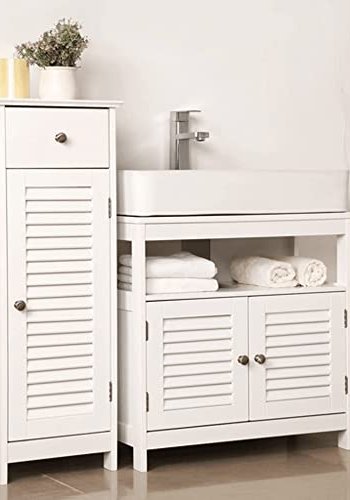 VASAGLE badevrelsesunderskab uden vask, m. 2 lamellger, 1 bent rum - hvid MDF