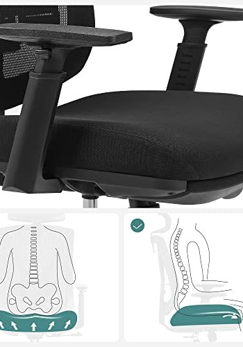 SONGMICS Bürostuhl, m. Fußstütze, Lordosenstütze, verstellbare Kopfstütze, Armlehne, Wippfunktion – schwarz
