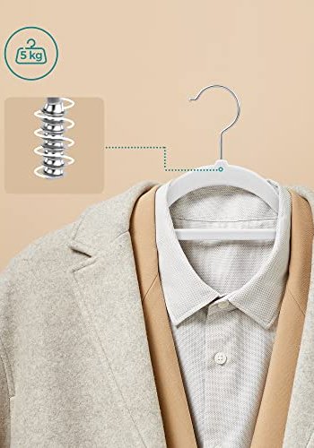 SONGMICS kleshenger, sklisikker, 360° svingbare kroker - hvit flyel (sett med 50 stk)