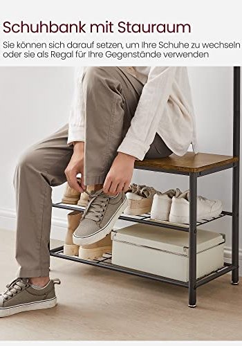 VASAGLE inngangsarrangement, m. 9 kroker, 3 hyller - brun sponplate og sort stl