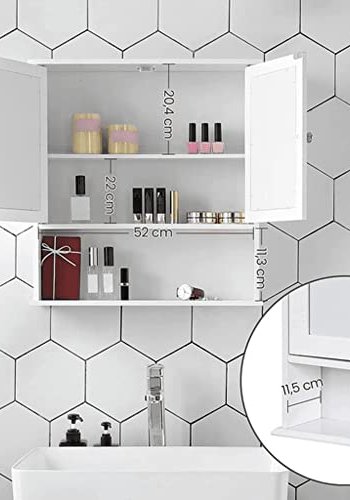 VASAGLE baderoms overskap, m. 2 speildrer og 2 hyller - hvit MDF