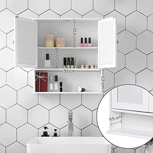 VASAGLE baderoms overskap, m. 2 speildrer og 2 hyller - hvit MDF