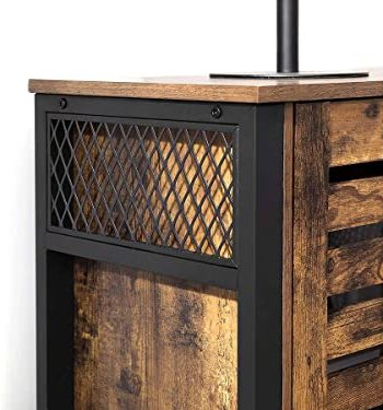 VASAGLE Sideboard, mit 2 Lamellentüren und verstellbaren Einlegeböden – rustikale braune Spanplatte und schwarzer Stahl