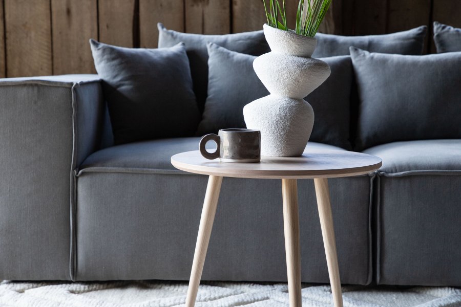 VIND COLLECTION Klädesholmen sidebord, rundt - hvitkalket finer (48)