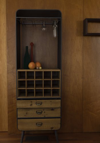 DUTCHBONE Vino vinskap, plass til 15 flasker, med glassholdere og 3 skuffer - naturlig MDF