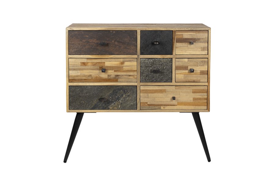 WHITE LABEL LIVING San-skap, m. 8 skuffer - brun teak og stl