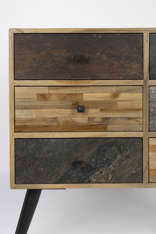 WHITE LABEL LIVING San-skap, m. 8 skuffer - brun teak og stl