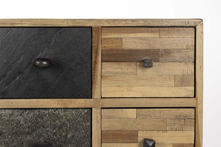 WHITE LABEL LIVING San-skap, m. 8 skuffer - brun teak og stl