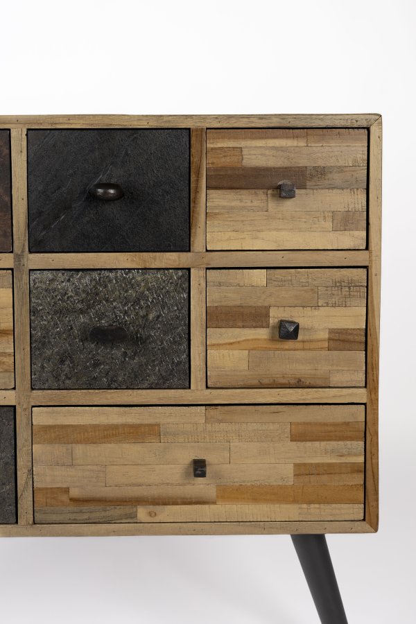 WHITE LABEL LIVING San-skap, m. 8 skuffer - brun teak og stl