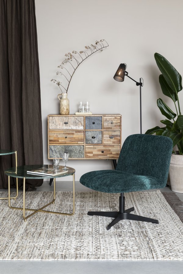 WHITE LABEL LIVING San-skap, m. 8 skuffer - brun teak og stl