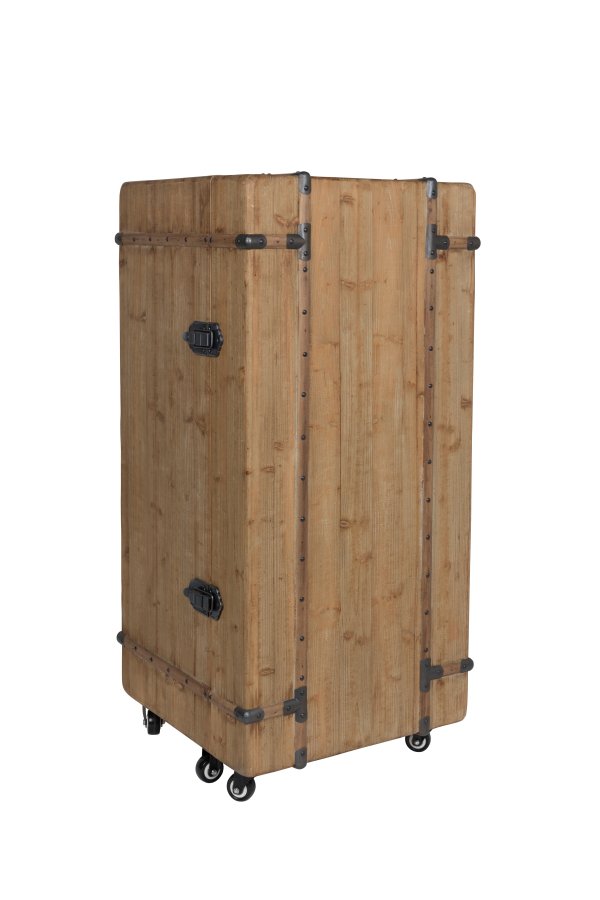 DUTCHBONE Lico Weinschrank, m. 1 Tür, 2 Schubladen, Rädern und Platz für Gläser und Flaschen – braunes Holz und Eisen