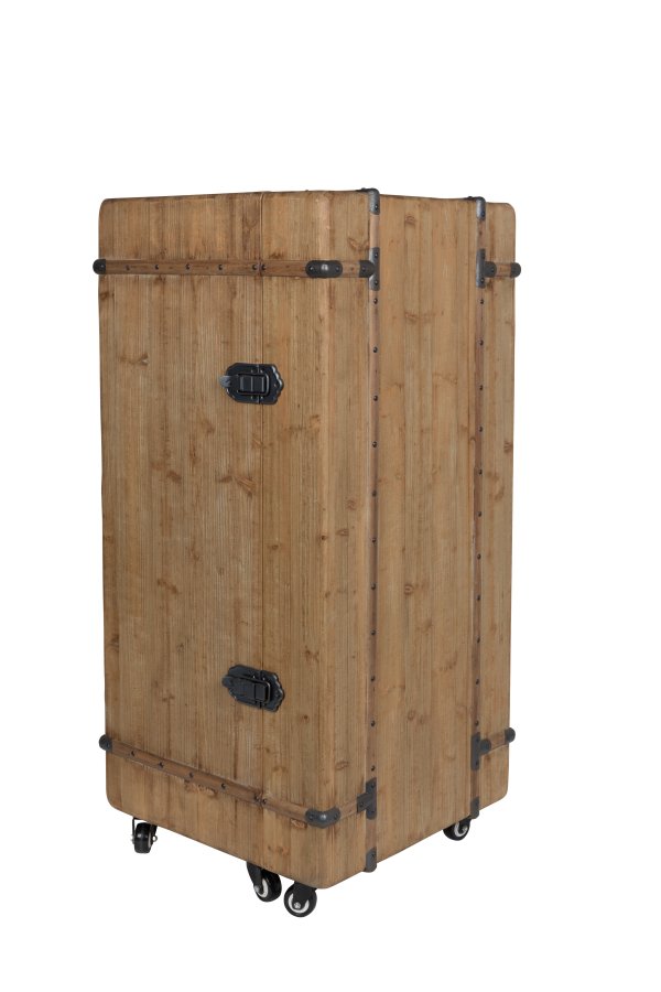 DUTCHBONE Lico Weinschrank, m. 1 Tür, 2 Schubladen, Rädern und Platz für Gläser und Flaschen – braunes Holz und Eisen