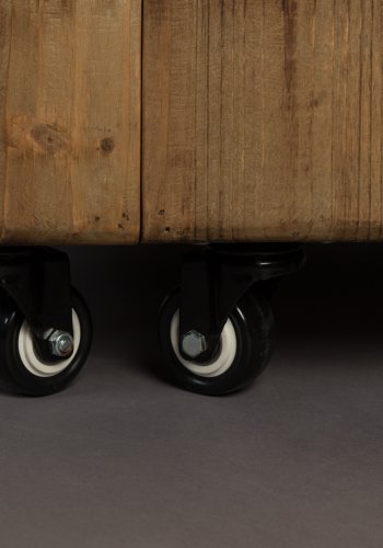 DUTCHBONE Lico Weinschrank, m. 1 Tür, 2 Schubladen, Rädern und Platz für Gläser und Flaschen – braunes Holz und Eisen