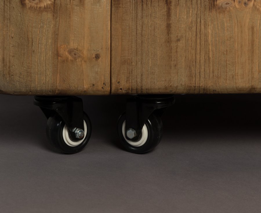 DUTCHBONE Lico Weinschrank, m. 1 Tür, 2 Schubladen, Rädern und Platz für Gläser und Flaschen – braunes Holz und Eisen