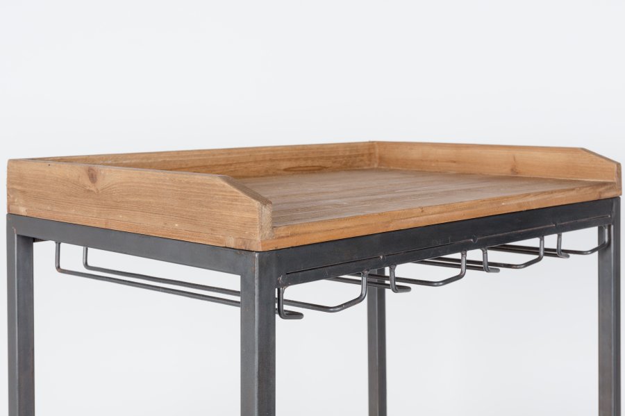 WHITE LABEL LIVING Edgar barskap, m. 2 skuffer - brunt grantre og jern