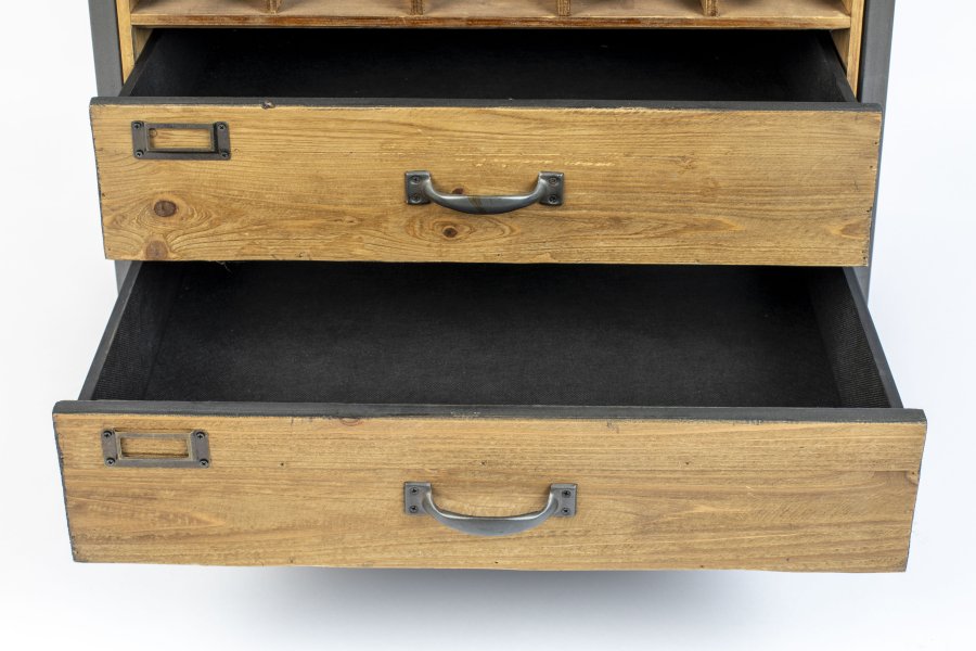 WHITE LABEL LIVING Edgar barskap, m. 2 skuffer - brunt grantre og jern