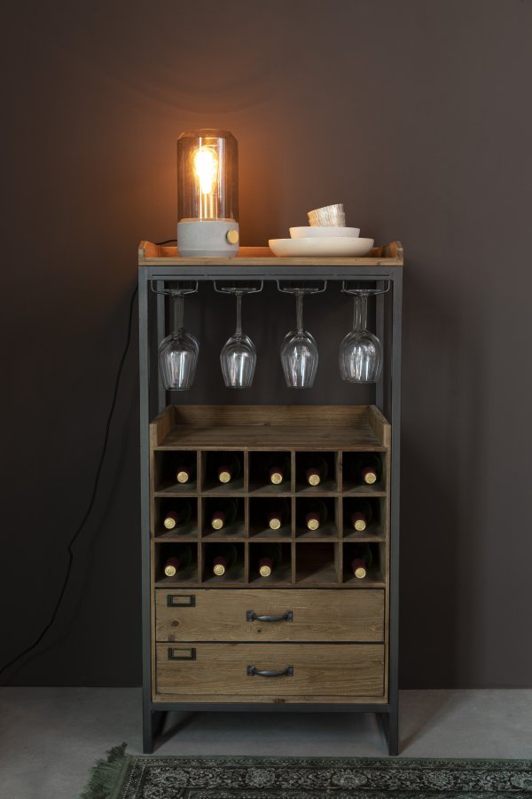 WHITE LABEL LIVING Edgar barskap, m. 2 skuffer - brunt grantre og jern