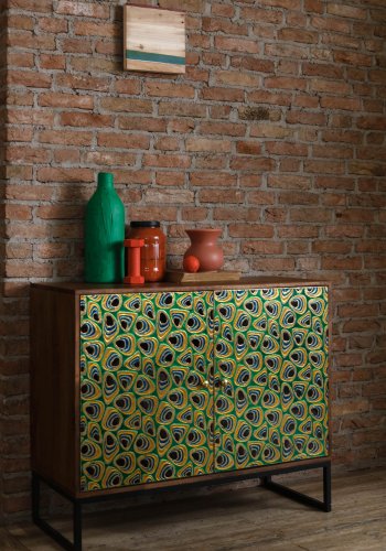 DUTCHBONE Meena skjenk, m. 2 drer og 1 hylle - flerfarget og brunt mangotre