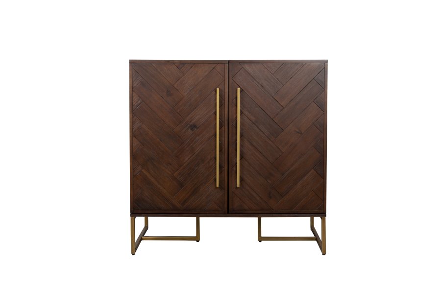 DUTCHBONE Class Weinschrank, mit 2 Türen, 2 Schubladen – braunes Fischgräten-MDF