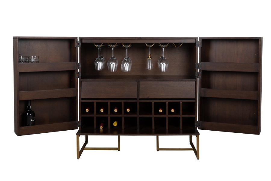 DUTCHBONE Class Weinschrank, mit 2 Türen, 2 Schubladen – braunes Fischgräten-MDF