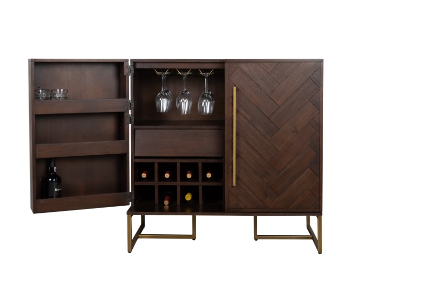 DUTCHBONE Class Weinschrank, mit 2 Türen, 2 Schubladen – braunes Fischgräten-MDF