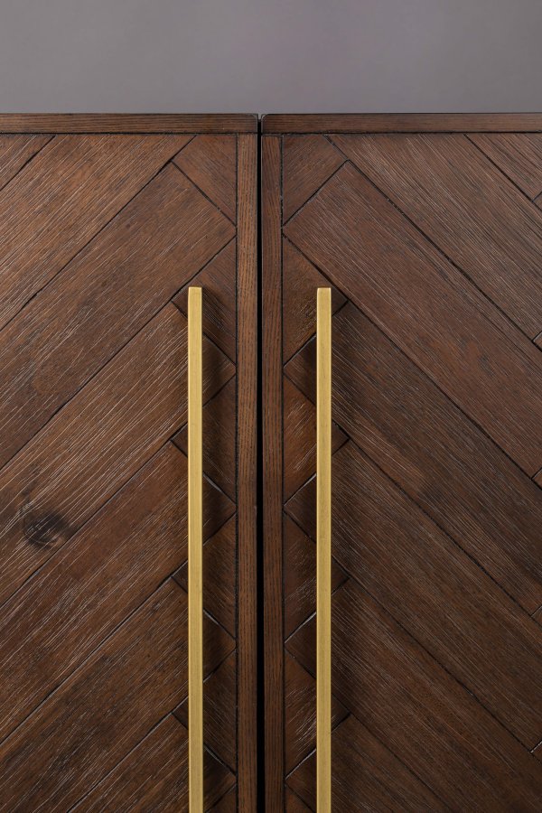 DUTCHBONE Class Weinschrank, mit 2 Türen, 2 Schubladen – braunes Fischgräten-MDF