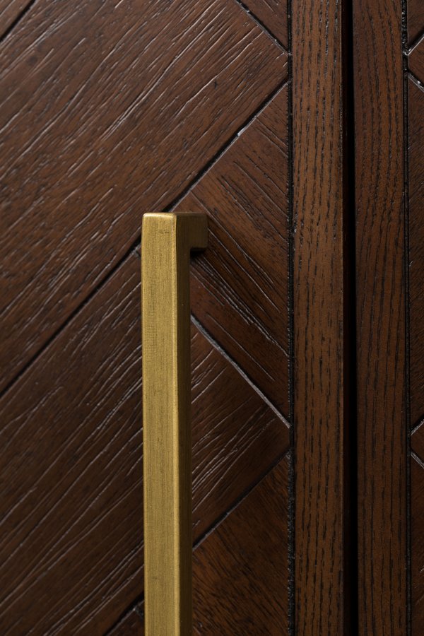 DUTCHBONE Class Weinschrank, mit 2 Türen, 2 Schubladen – braunes Fischgräten-MDF