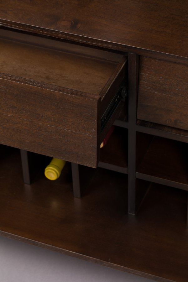 DUTCHBONE Class Weinschrank, mit 2 Türen, 2 Schubladen – braunes Fischgräten-MDF