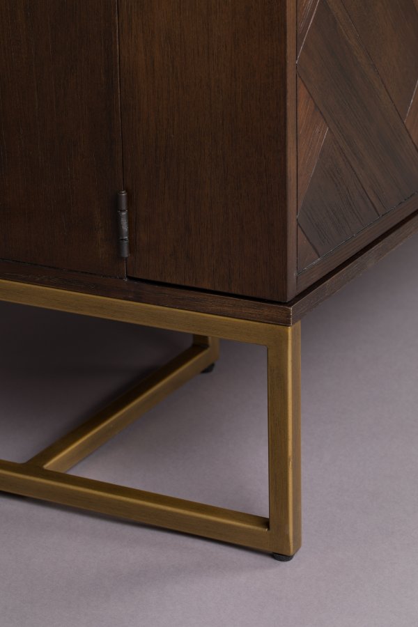 DUTCHBONE Class Weinschrank, mit 2 Türen, 2 Schubladen – braunes Fischgräten-MDF