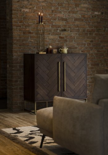 DUTCHBONE Class Weinschrank, mit 2 Türen, 2 Schubladen – braunes Fischgräten-MDF