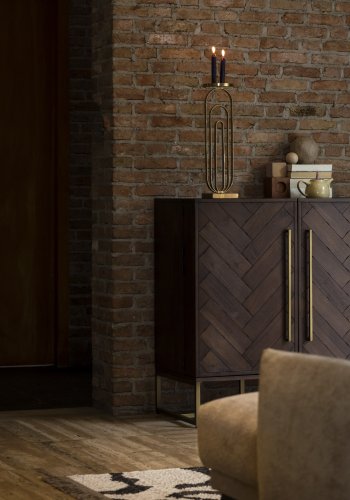 DUTCHBONE Class Weinschrank, mit 2 Türen, 2 Schubladen – braunes Fischgräten-MDF