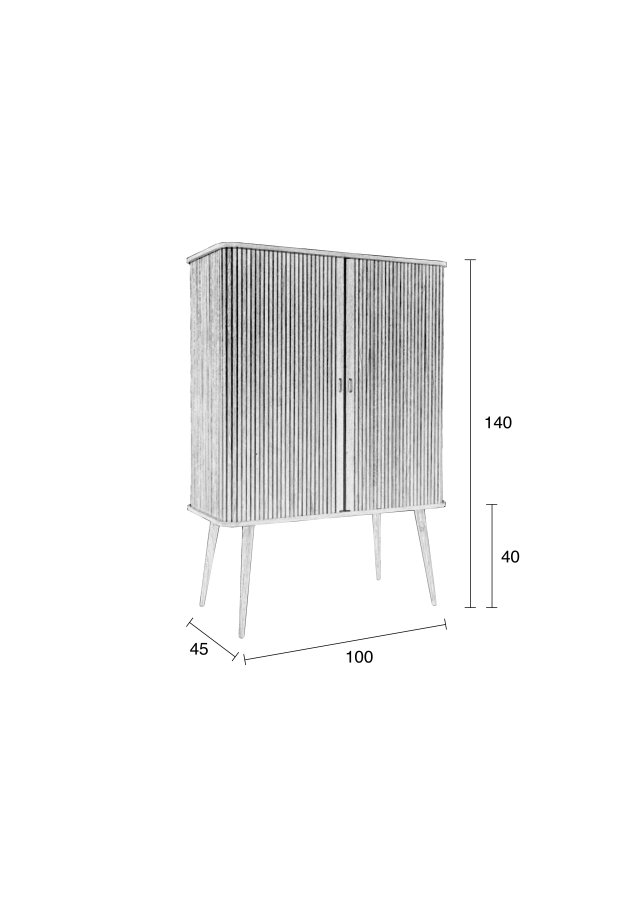 ZUIVER Barbierskap, m. 2 skyvedrer - brun valnttfinish og gummitre